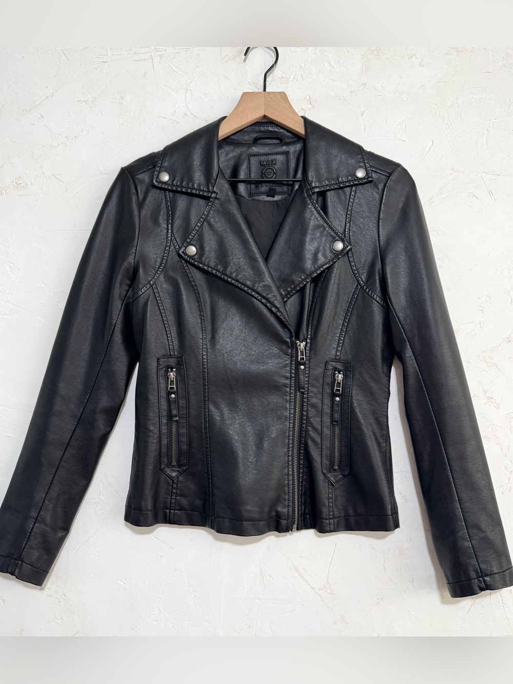 Max Studio Black Faux Leather Moto Jacket